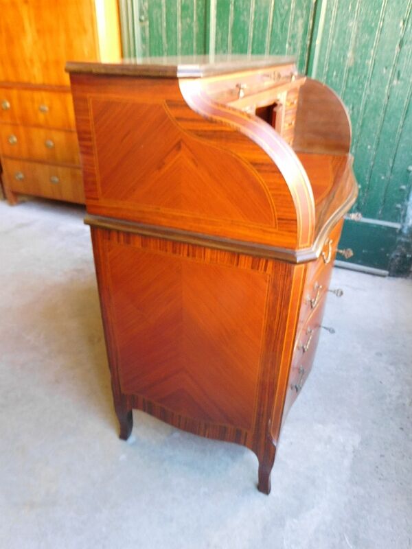 Secretaire commode a cylindre en bois verni