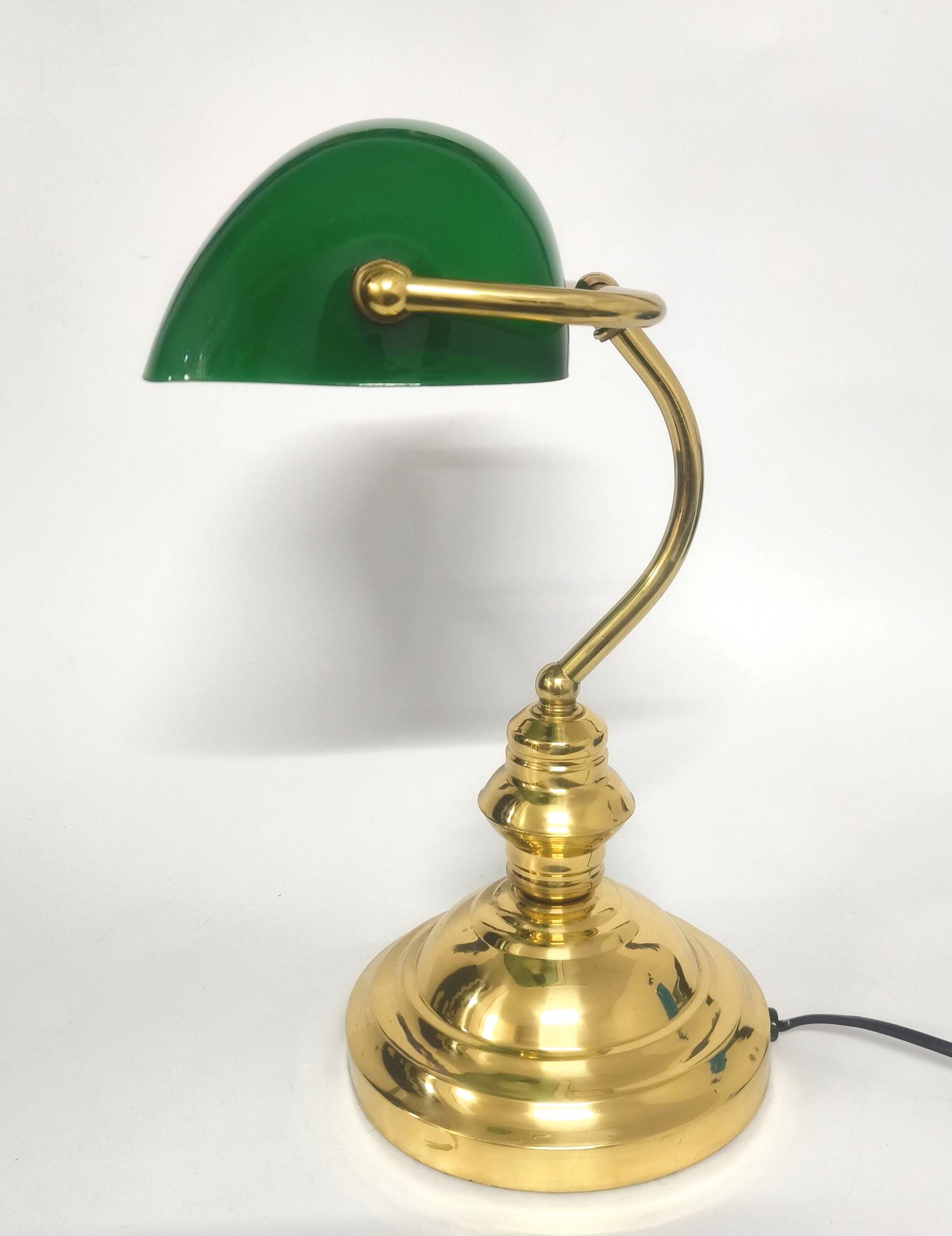 Lampe vintage de banquier en verre opalin vert