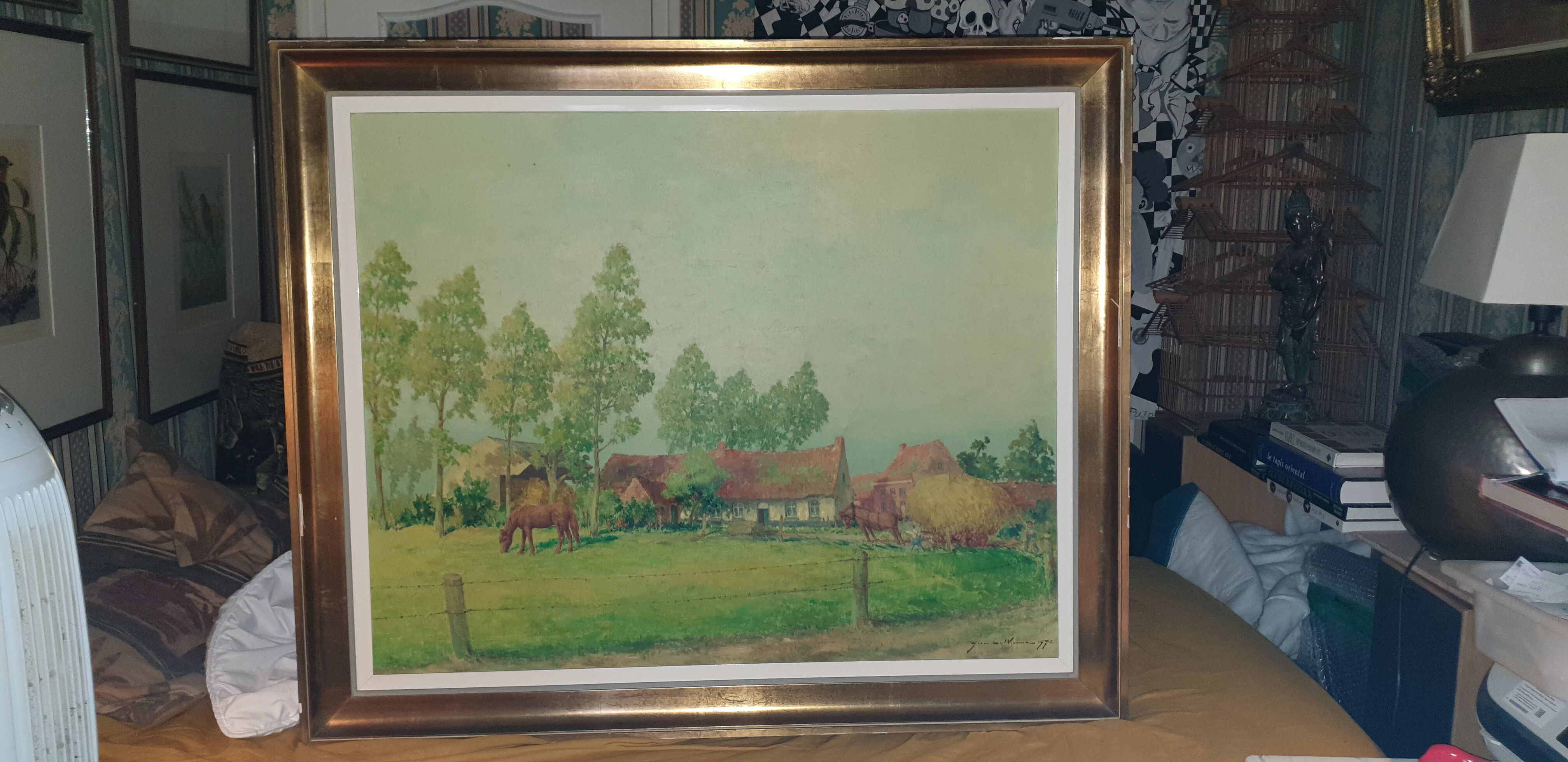 Huile sur toile campagne pastorale 1970