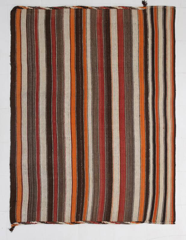 6x8 Brown Red Striped Vintage Kilim Rug, 195x259Cm