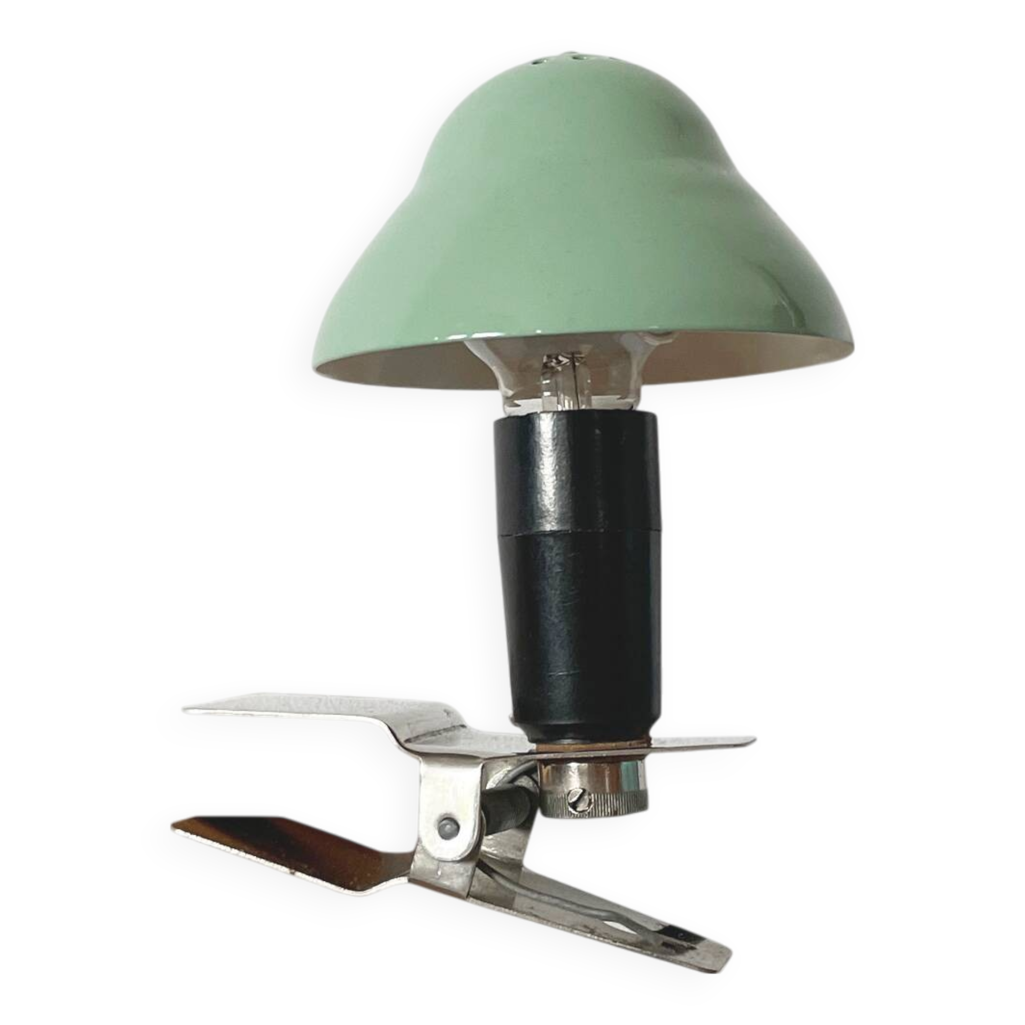 Vintage, green mushroom clip lamp, 1960s