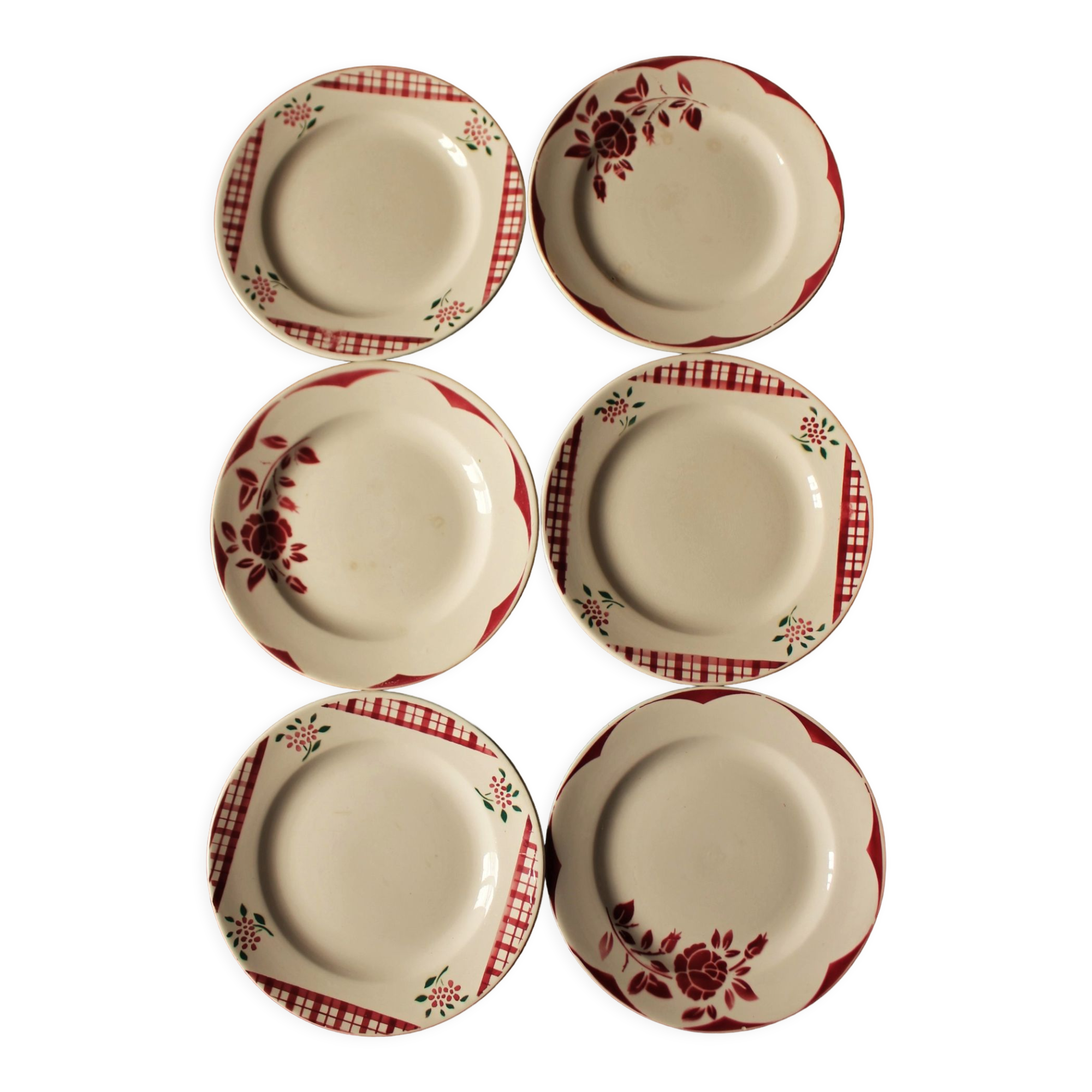 Lot 6 small mismatched plates Niger Corsica red Digoin Sarreguemines