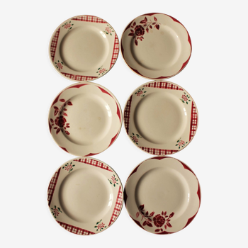 Lot 6 small mismatched plates Niger Corsica red Digoin Sarreguemines