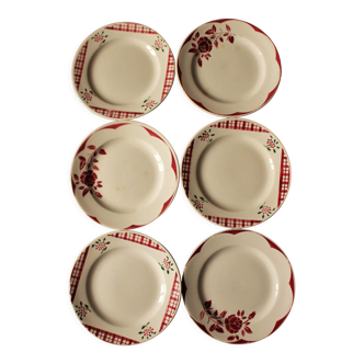 Lot 6 small mismatched plates Niger Corsica red Digoin Sarreguemines