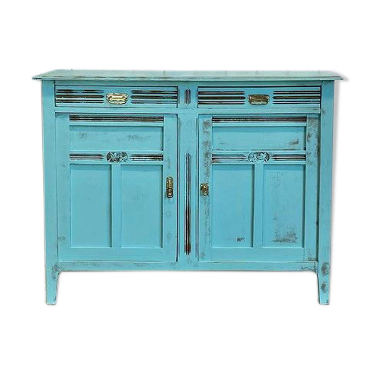 Parisian calypso buffet, patinated blue of the sea