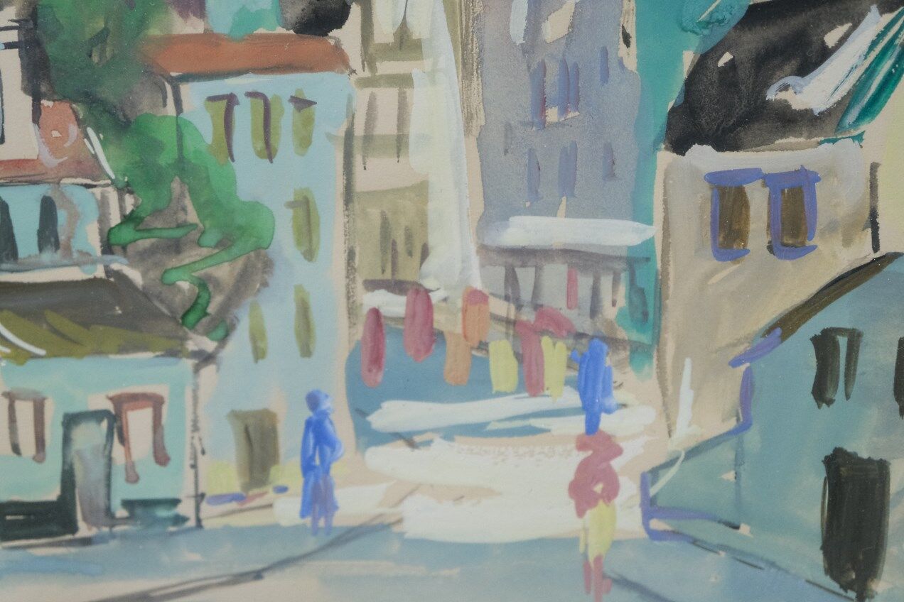 Jack Eichborn, Swedish Modern Cityscape, 1960s, Watercolor.