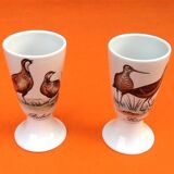 2 mazagrans decor woodcock / partridge limoges porcelain made in france