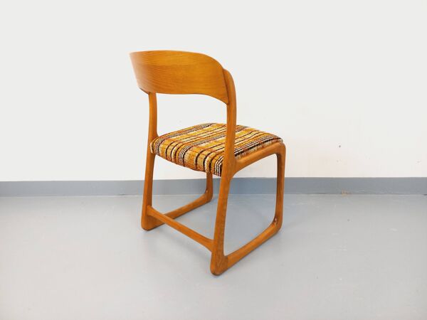 Chaise traîneau vintage de marque Baumann en bois et tissu de laine