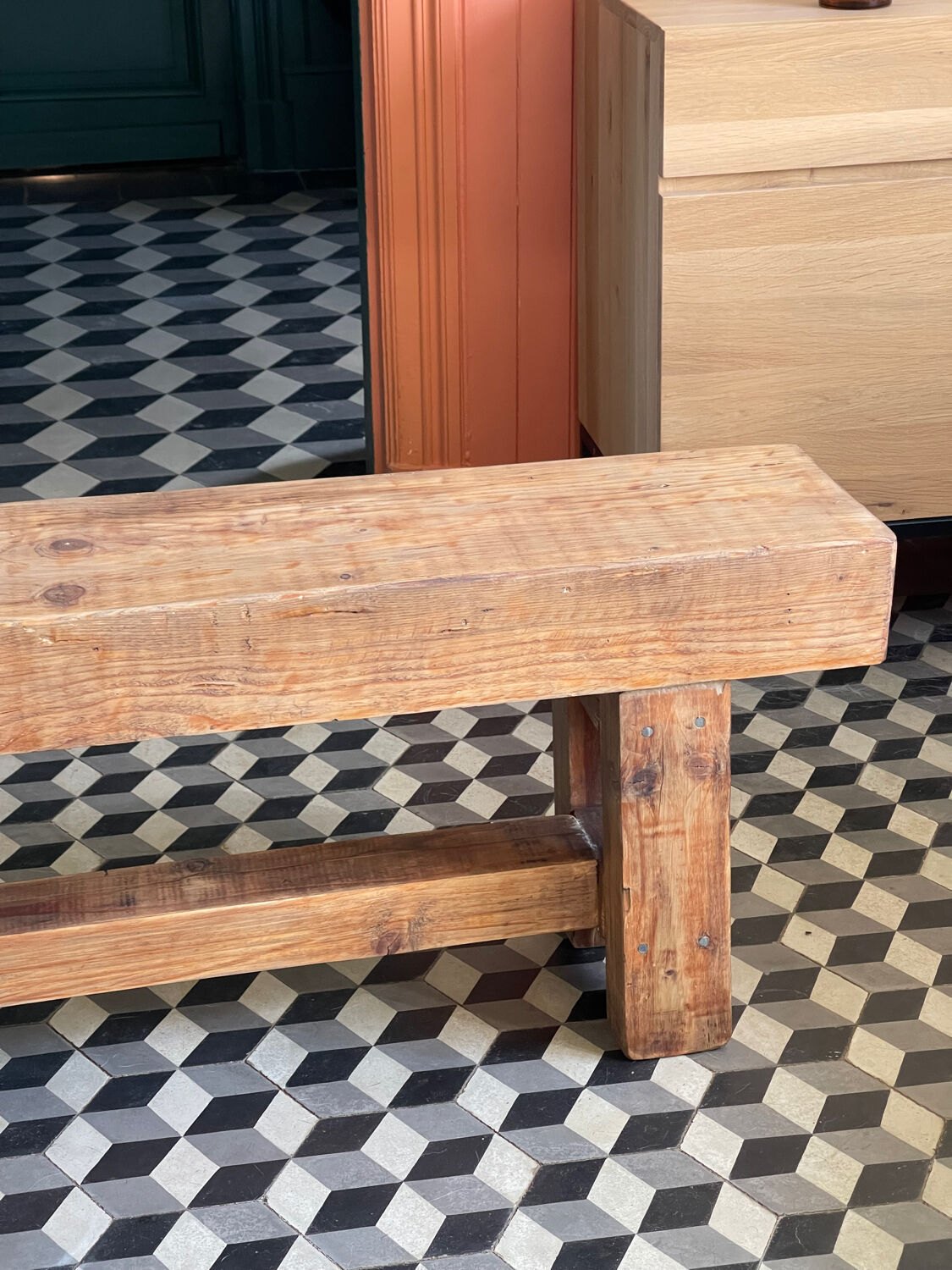 Old raw wooden bench