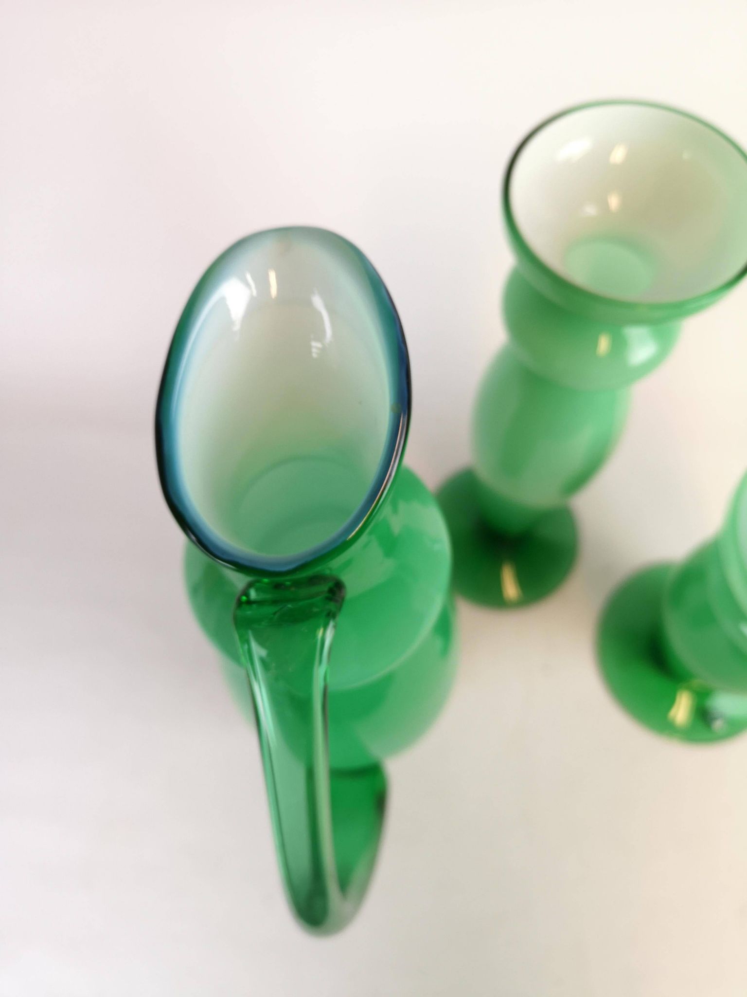 Ensemble de 3 pièces en verre vert Orrefors, Suède