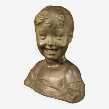 Sculpture in bronze painted terracotta bust of a child