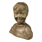 Sculpture in bronze painted terracotta bust of a child