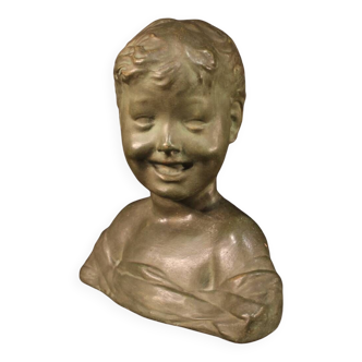 Sculpture en terre cuite peinte en bronze buste d'enfant