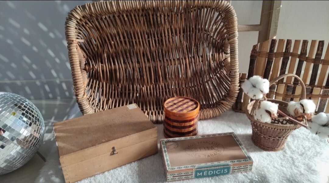 Vintage basket in braided wicker