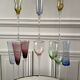 Set of 10 very high champagne flutes in colored glass 70s