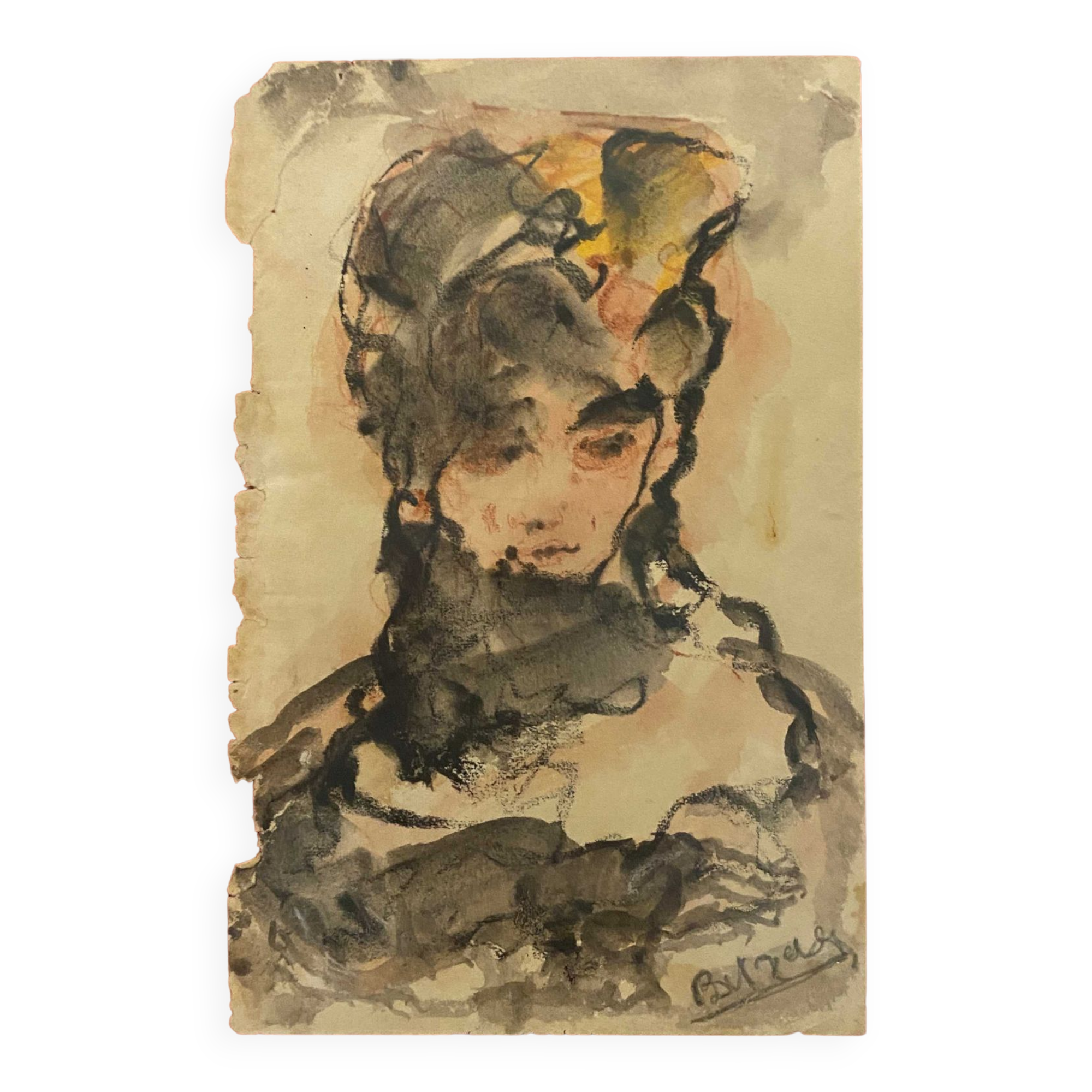 Painting "Portrait of an elegant lady" signed Belzacq first half of the 20th century