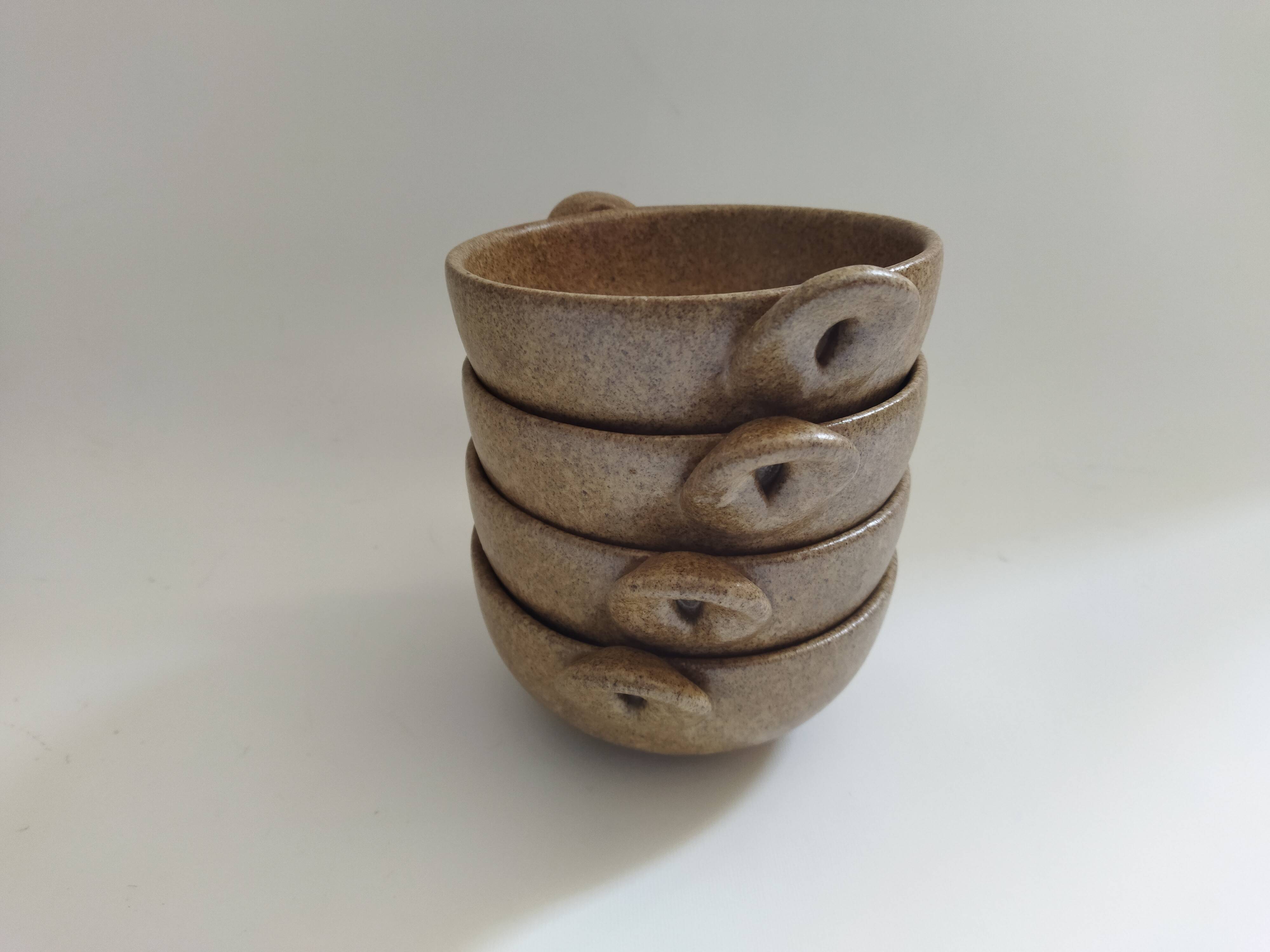 4 stoneware ear bowls