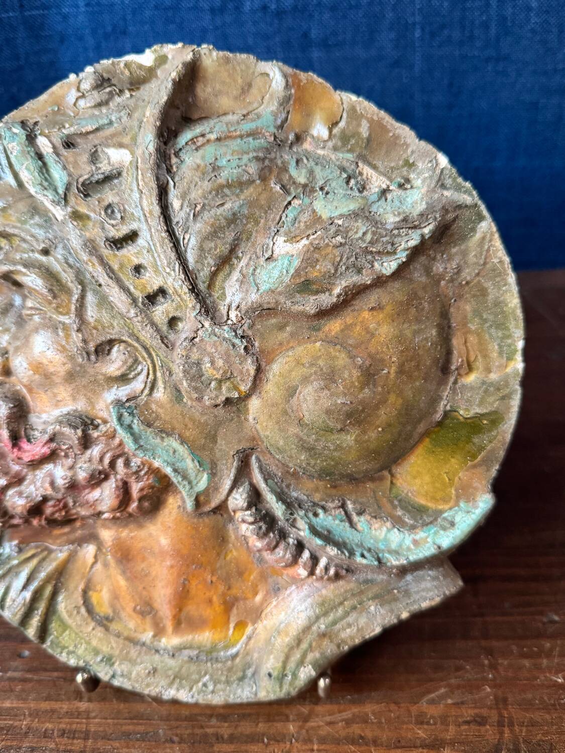 Gothic Revival plaster wall decoration Mascaron from the late 19th/early 20th century.