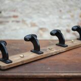 Wooden wall coat rack, vintage wall coat rack, bakelite hooks, ha
