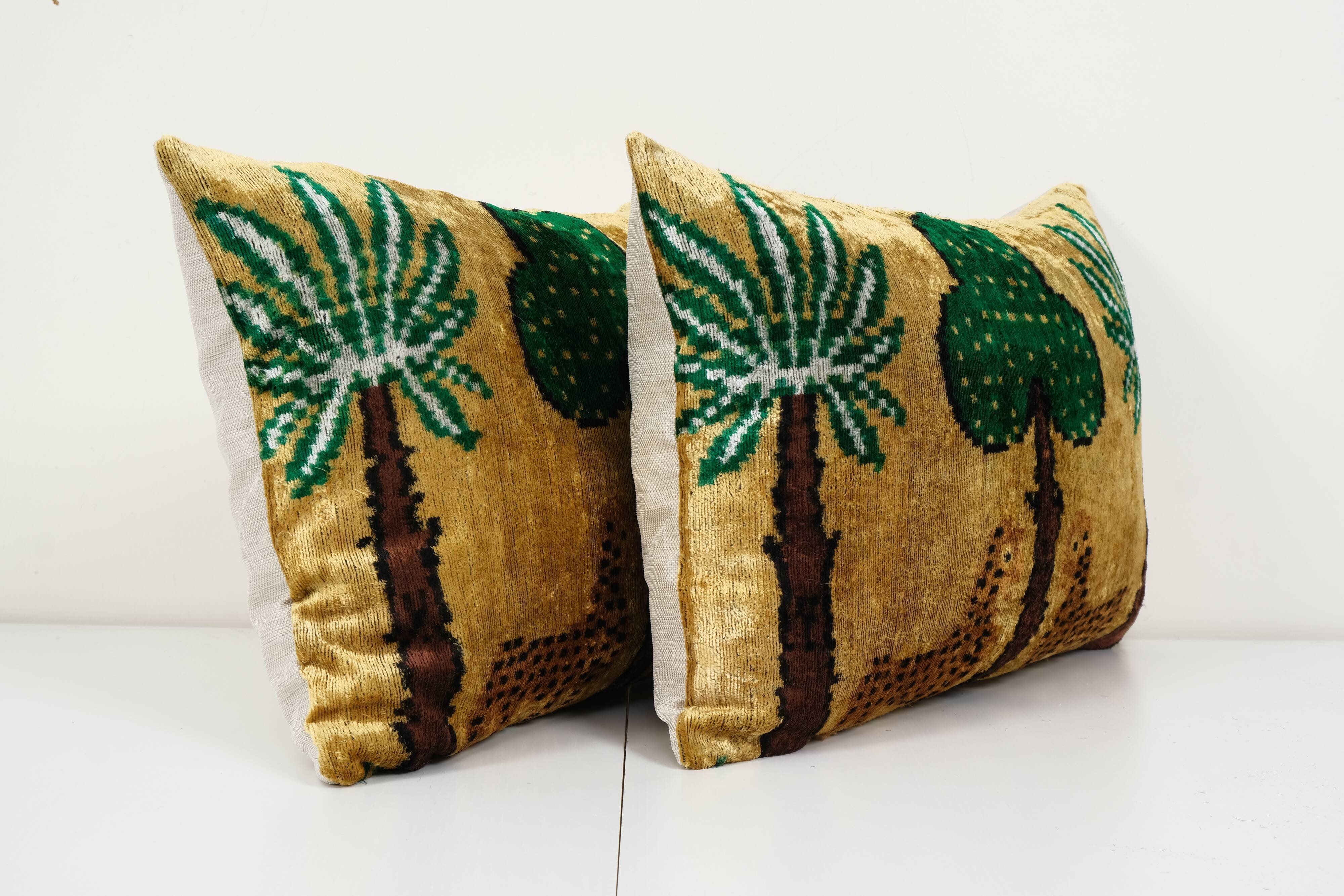 Tiger design ikat velvet pillow, set of two silk lumbar cushion cover, pair animal lumbar pillows, t