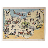 Old poster illustrated map of Normandy 1927 - JP Pinchon