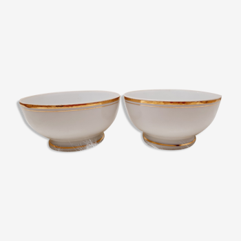 Paire bols porcelaine blanc et or