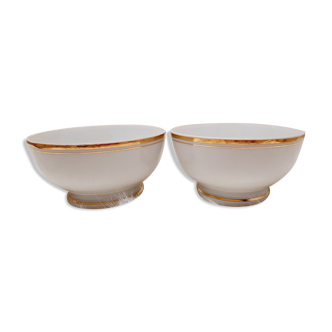 Pair bowls porcelain white and gold