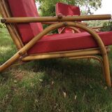 2 bamboo chairs ans foot stool