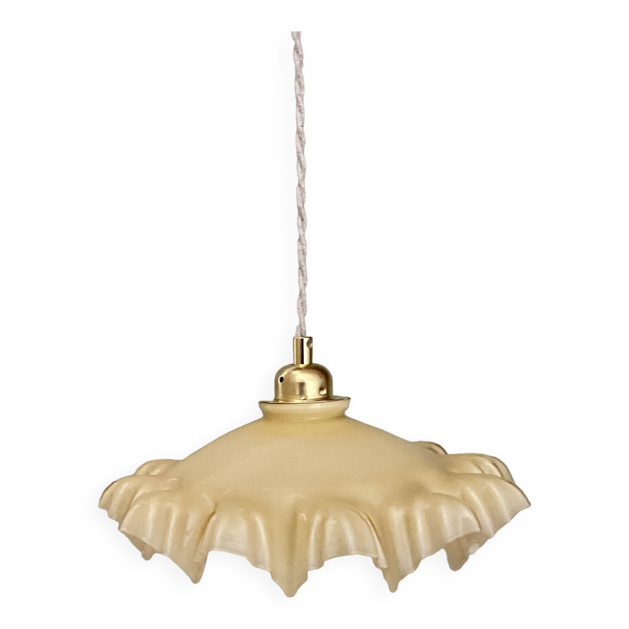 Vintage lampshade pendant light in pale yellow opaline