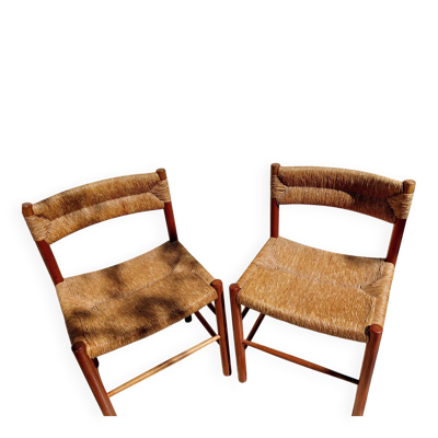 Paire chaises ''Dordogne''-Ed. R.SENTOU/sélection C.PERRIAND teck et jonc