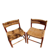 Paire chaises "Dordogne"-Ed. R.SENTOU/sélection C.PERRIAND teck et jonc