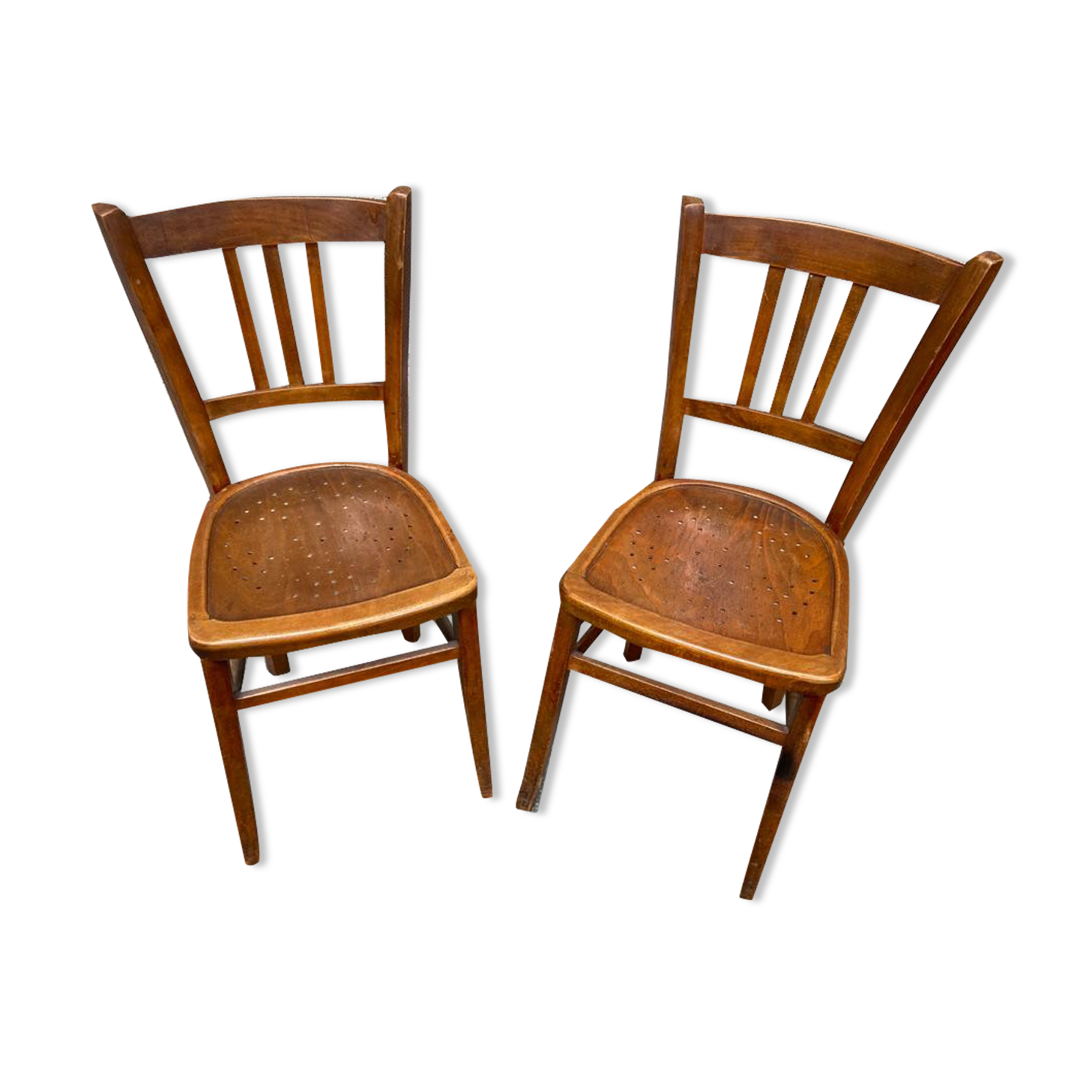 Two vintage curved wooden bistro chairs