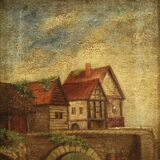 Tableau anglais paysage au bord de la rivière du 20ème siècle