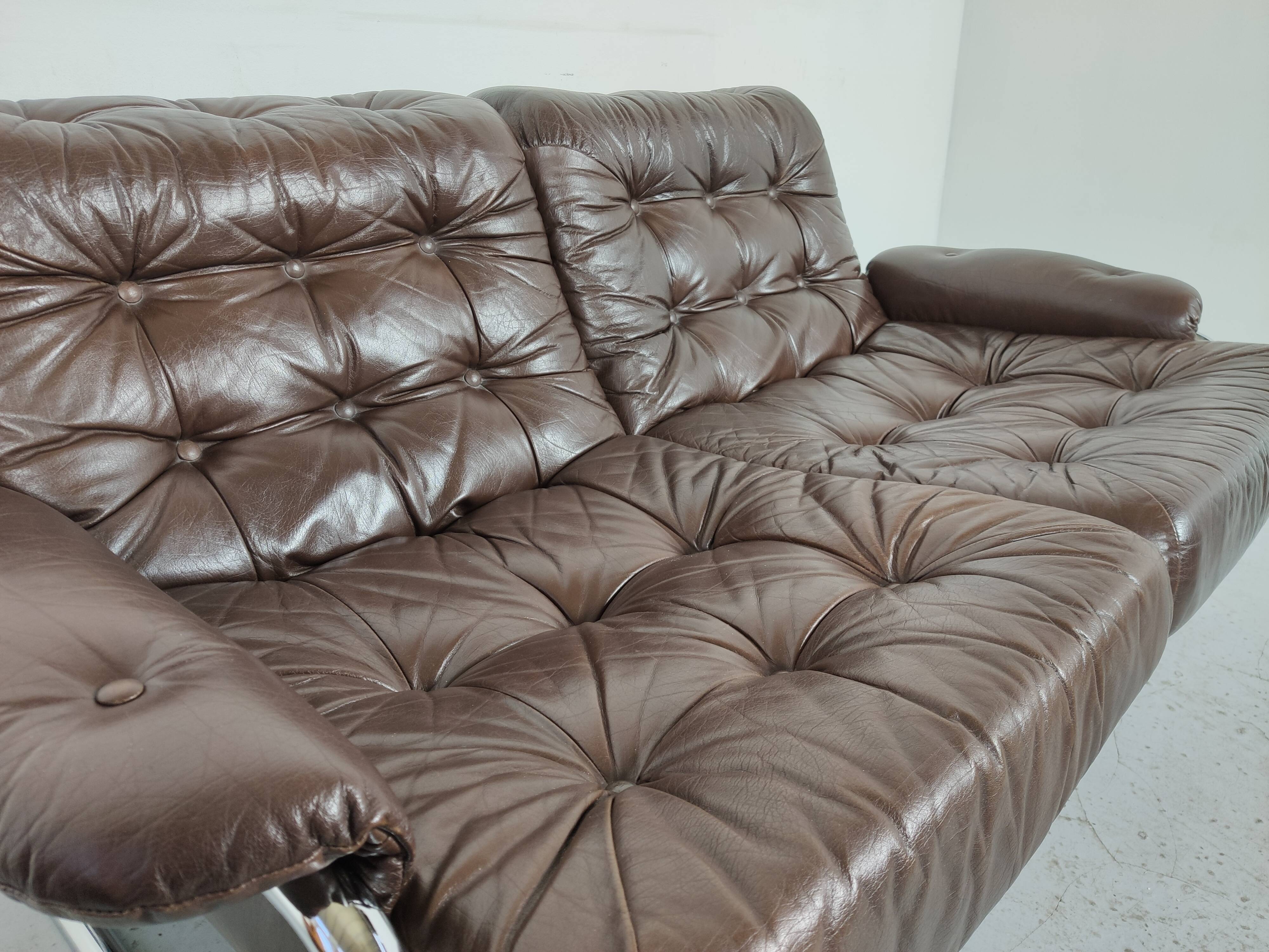 Sofa and 2 armchairs by Johan Bertil Ugggstrom 1970s chrome leather