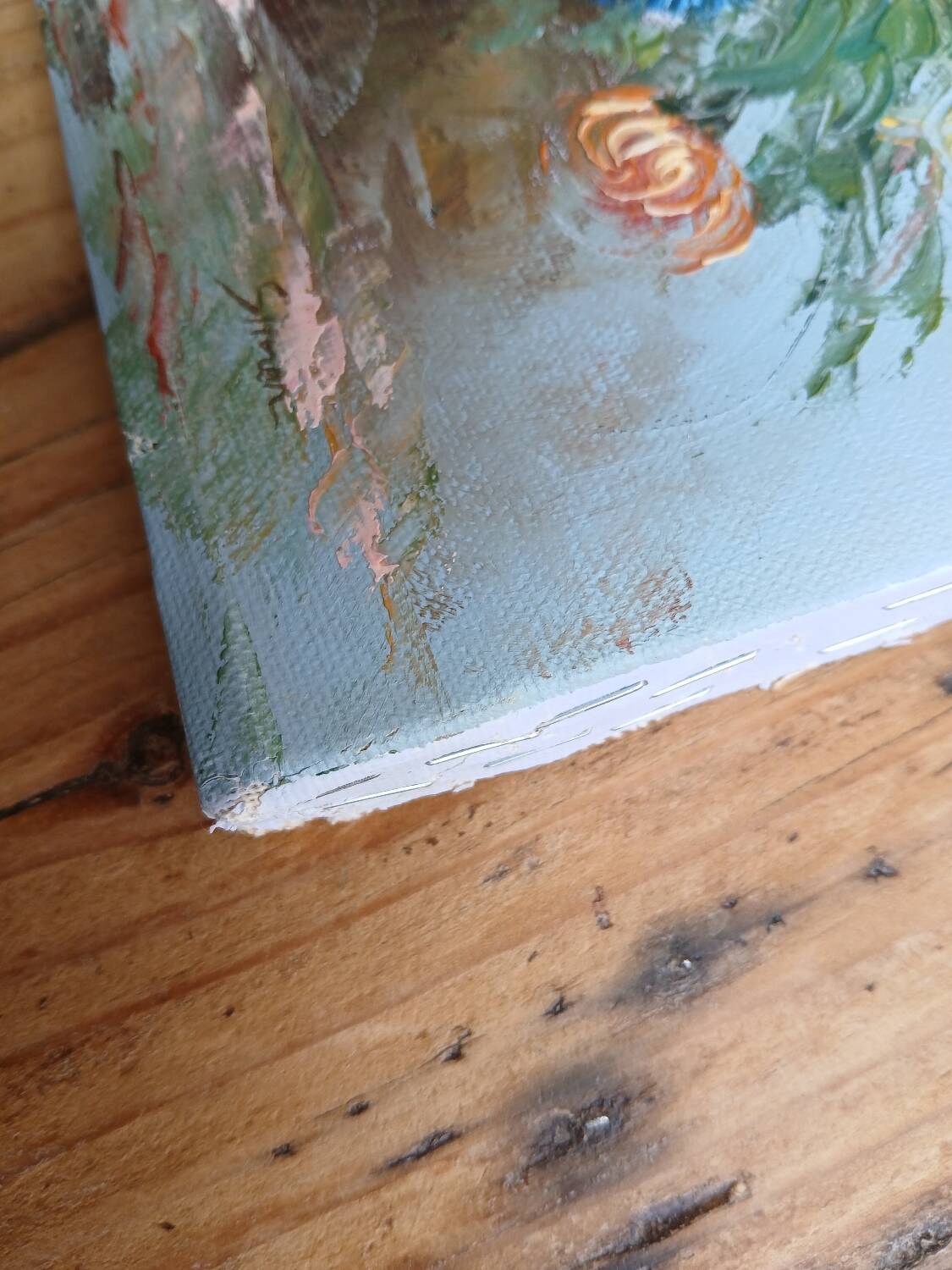 Small painting, bouquet of flowers, blue background