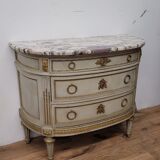 Lacquered half-moon chest of drawers with marble top
