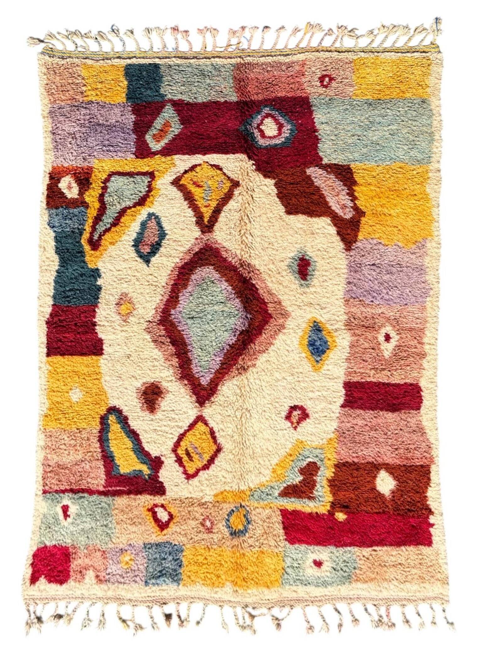 Tapis berbère M’rirt 190x310 cm – Laine épaisse – Multicolore – Fait mai