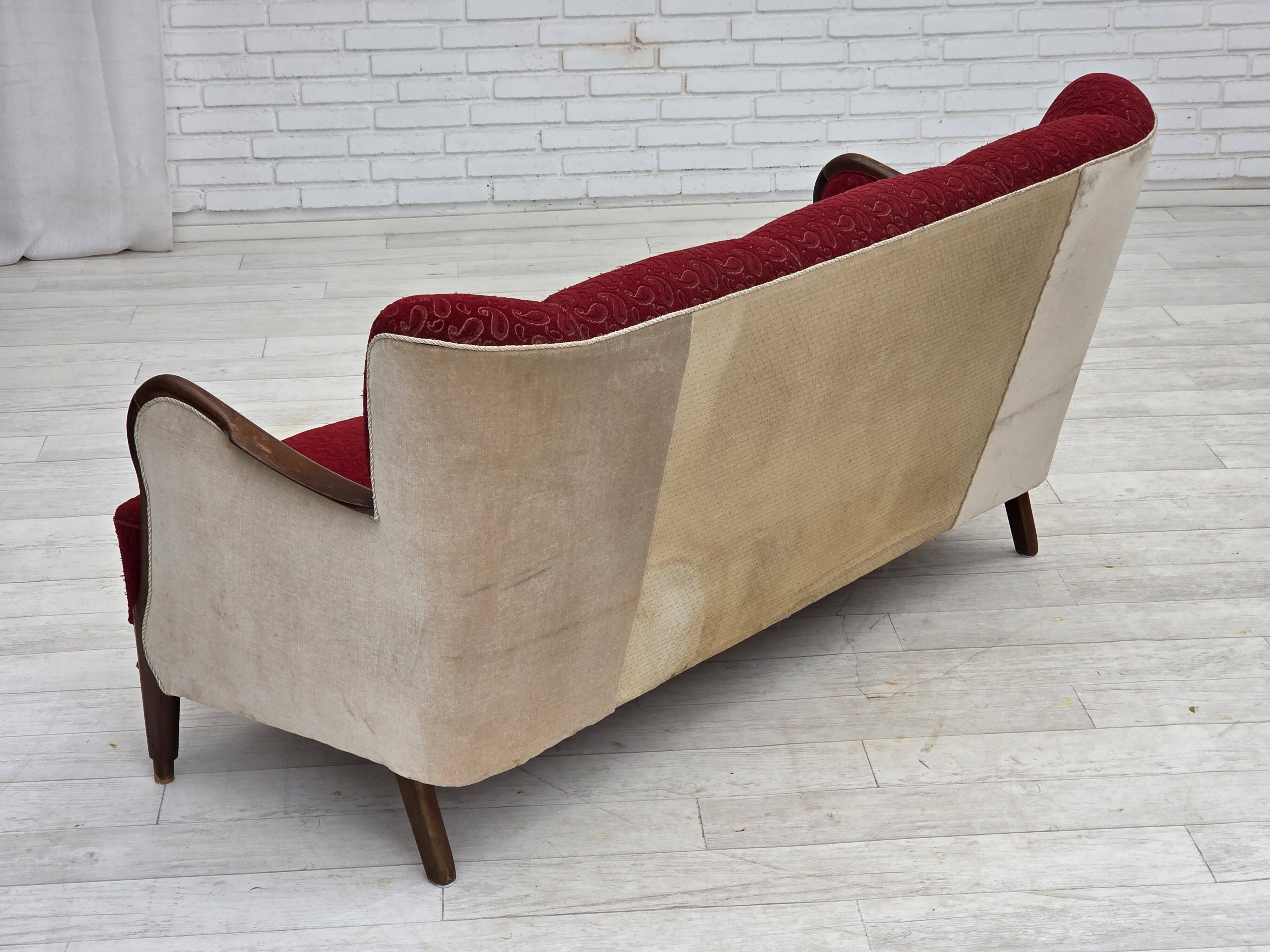 1950s, Danish 3-seater sofa, original red/beige furniture wool.