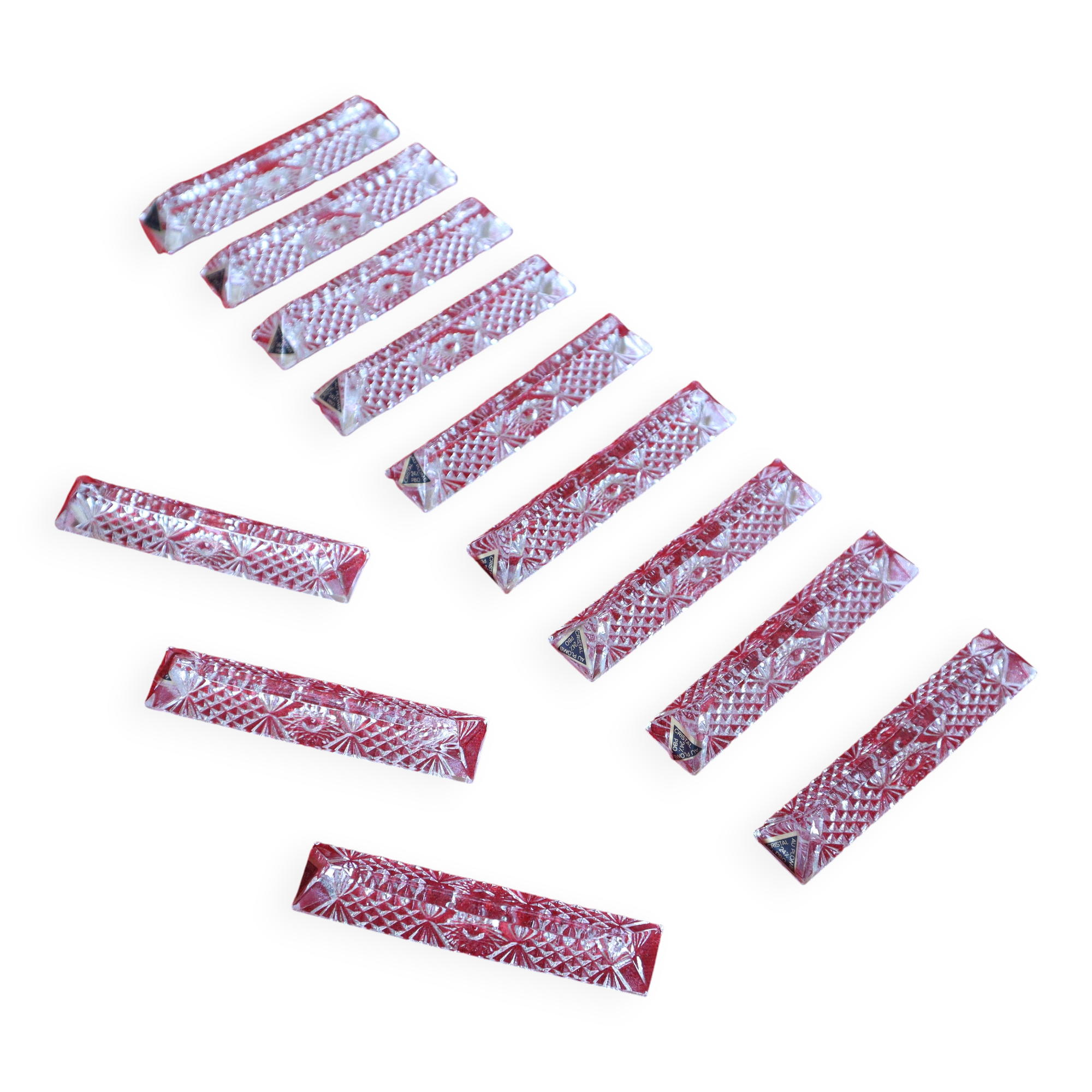 Set of 12 pyramid-shaped crystal knife holders Made in Hungary