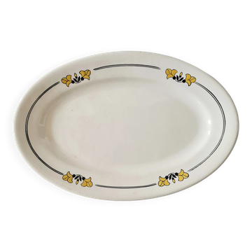 Antique oval dish in Salins ironstone "Renée" – Floral decoration