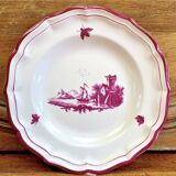 6 anciennes assiettes creuses à soupe Gien paysage rose 1938/1960