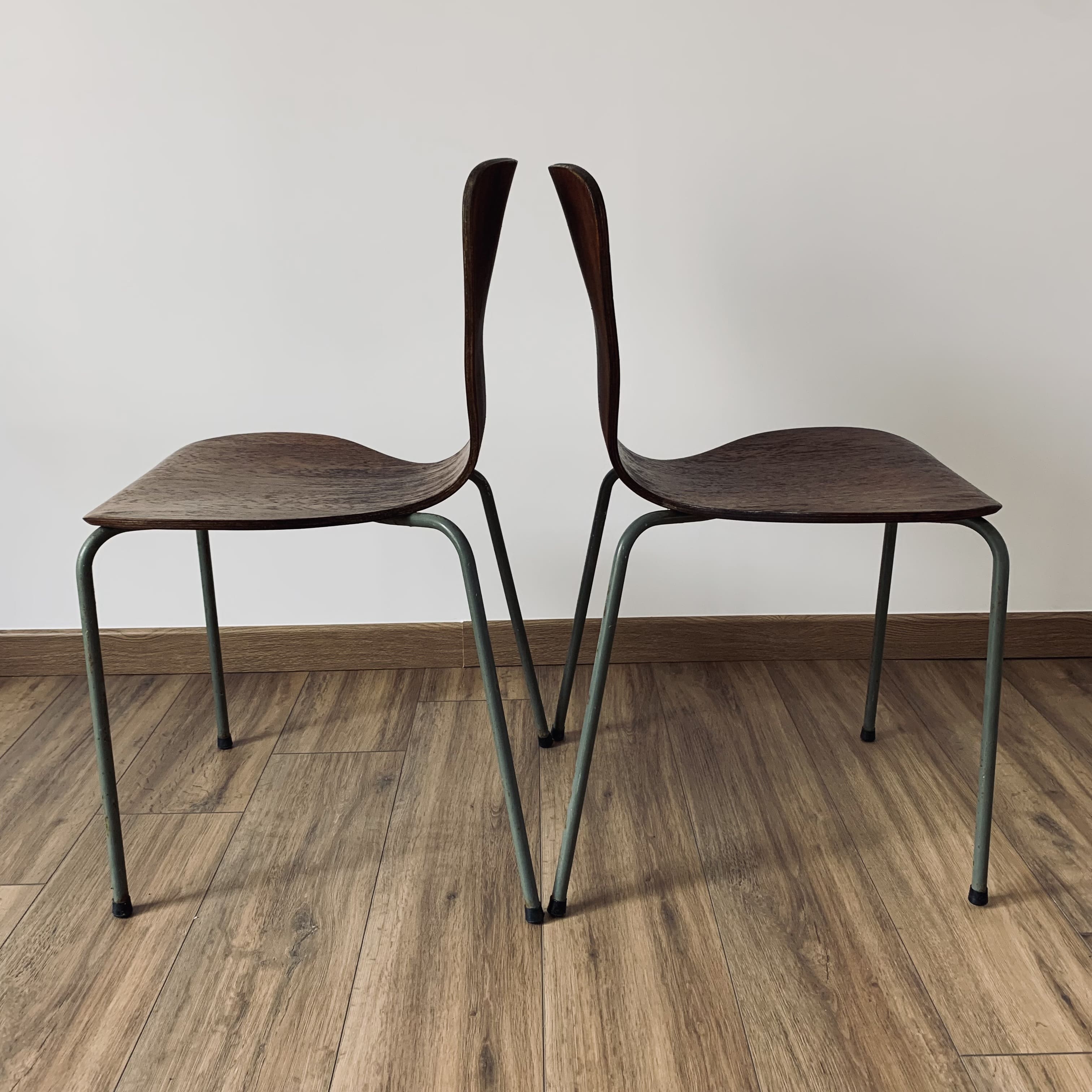 Pair of 3107 chairs - wood & metal