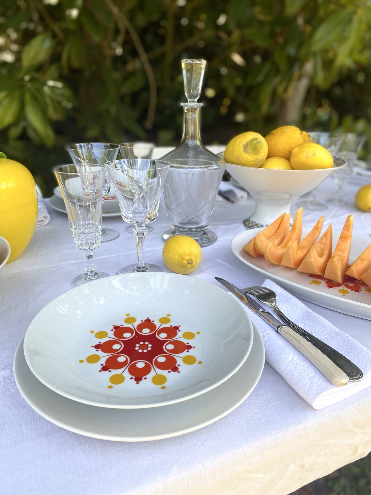 Service de table vintage Winterling, 20 pièces, décor pop années 70