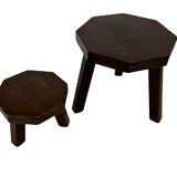 Vintage wooden set of  hexagon side tables/plant tables from the 70s
