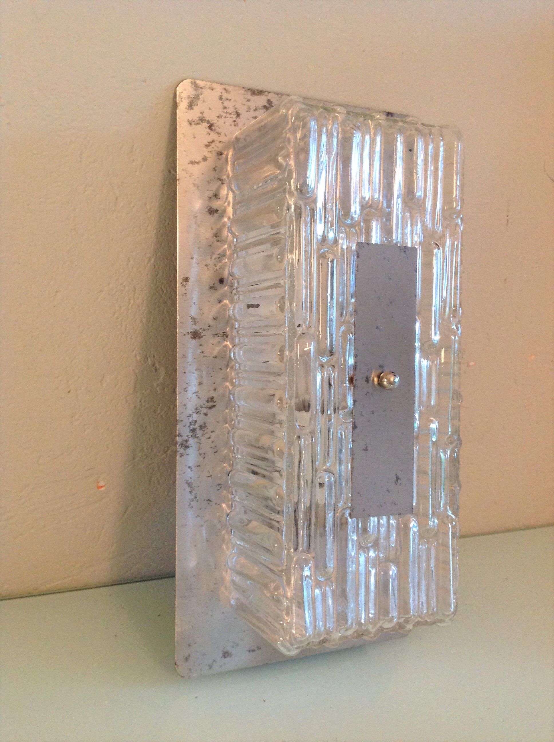 Rectangular wall lamp in brushed glass and metal / vintage 60s-70s