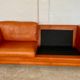 Vintage retro Danish 3 person cognac leather sofa