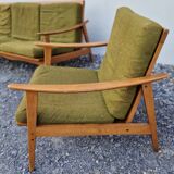 Living room set: sofa and 2 boomerang-style armchairs, 1950s