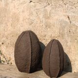 Duo sculpture art design egg planet ceramic black stoneware chamotte signé