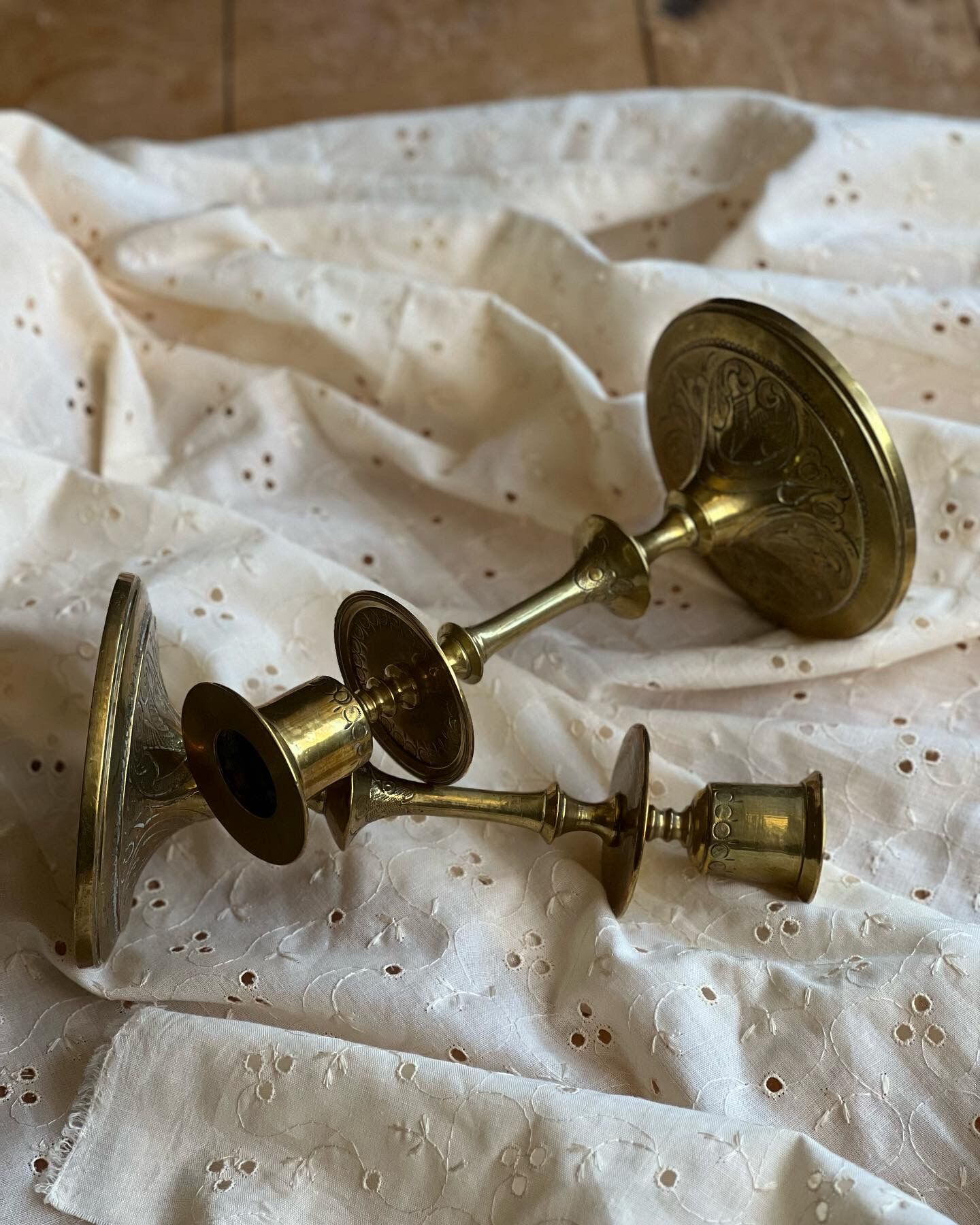 Solid brass candle holder with engraved patterns