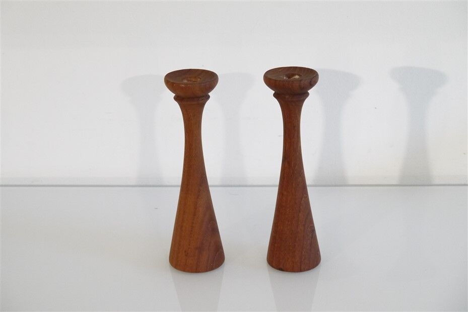 Pair of Danish teak candlesticks 1960